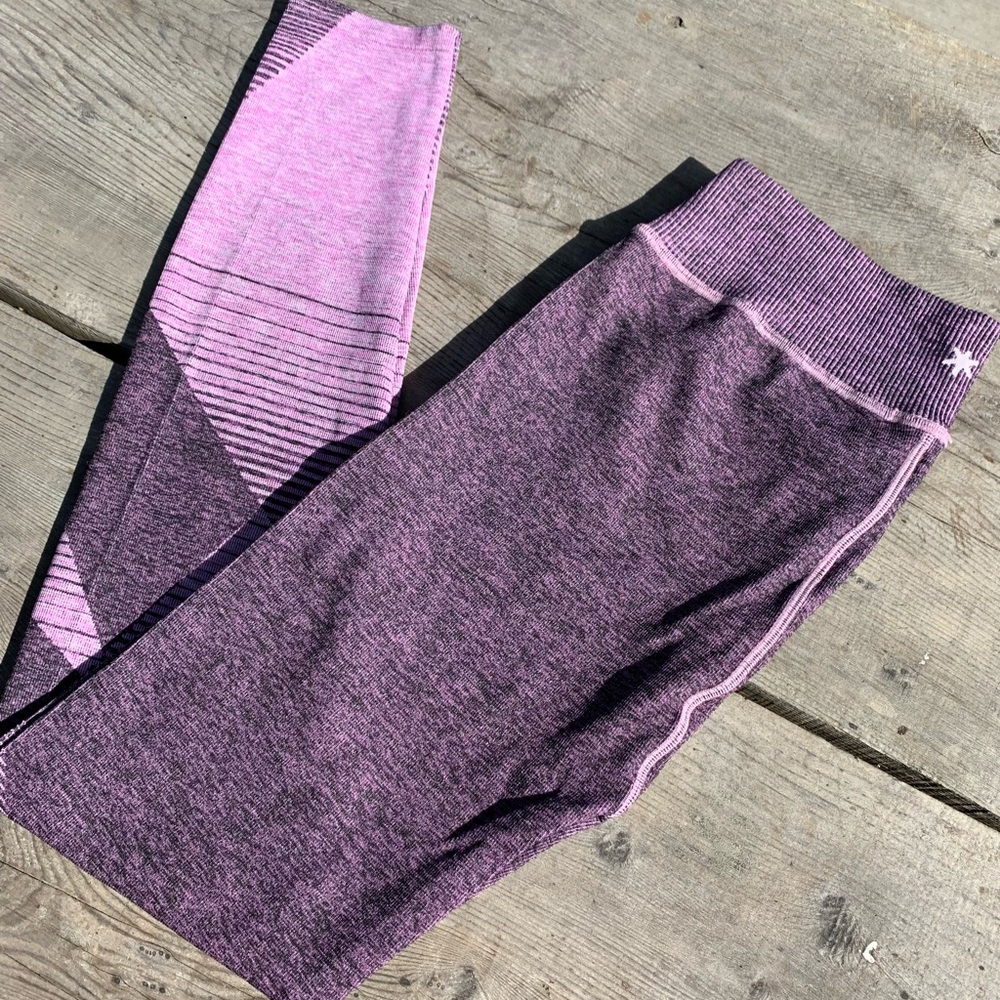 Splendid seamless purple color block yoga workout leggings stretch spandex pants - Picture 12 of 13